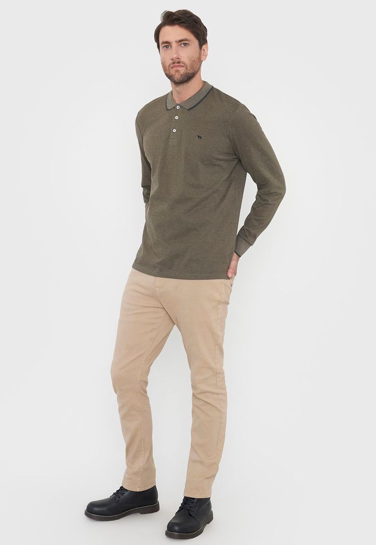 Polera Hombre Polo Piqué M/L Color Musgo Corona-3