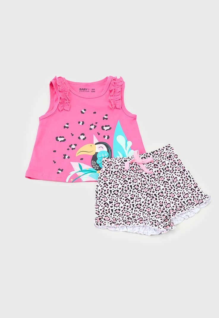 Conjunto Polera y Short Bebe Niña Fucsia Corona-0