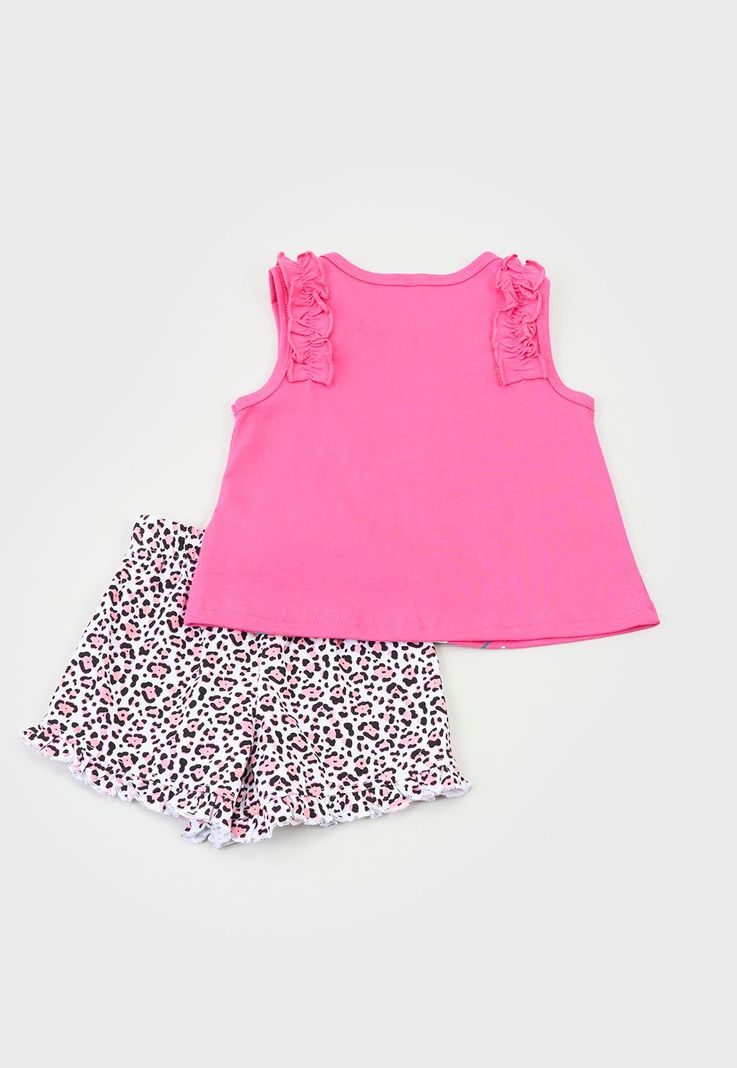 Conjunto Polera y Short Bebe Niña Fucsia Corona-1
