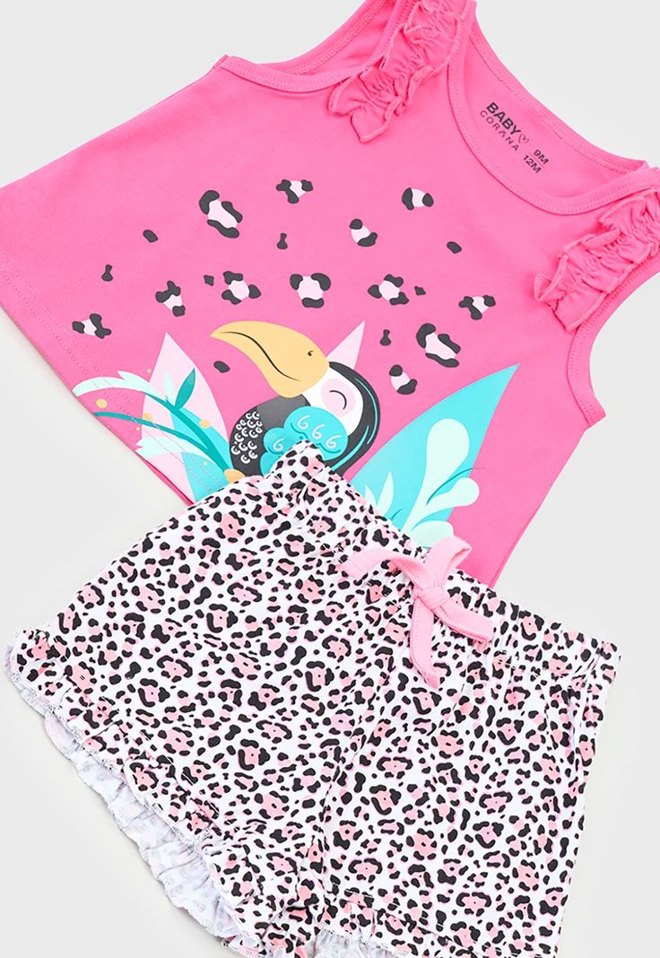 Conjunto Polera y Short Bebe Niña Fucsia Corona-2
