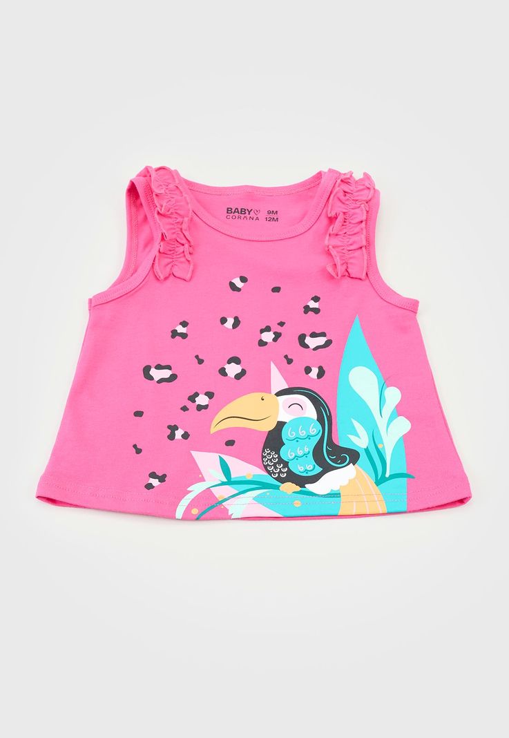 Conjunto Polera y Short Bebe Niña Fucsia Corona-3