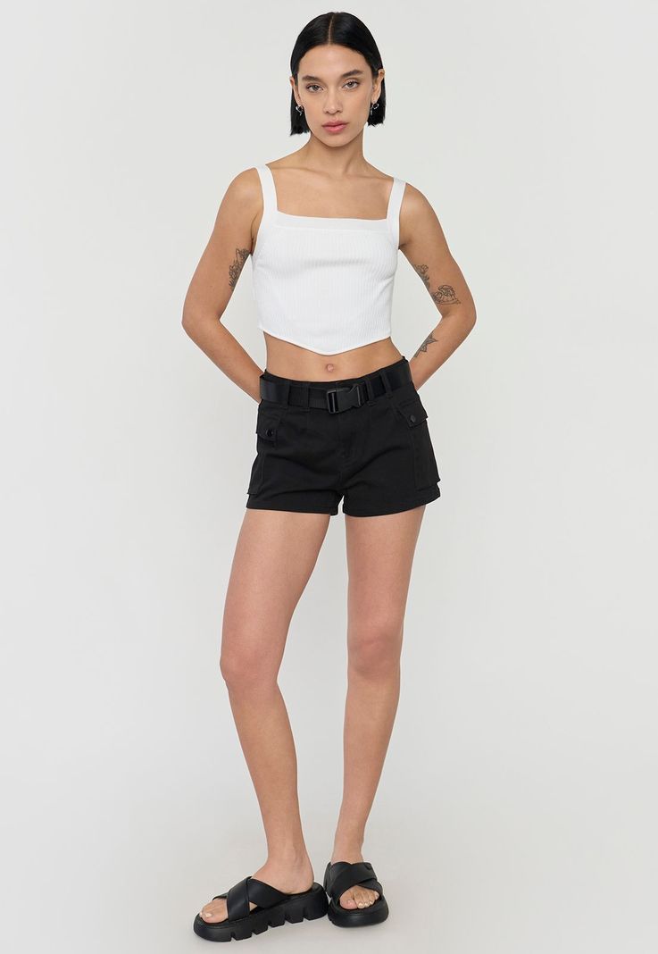 Short Mujer Cargo Cinturón Negro Corona-0