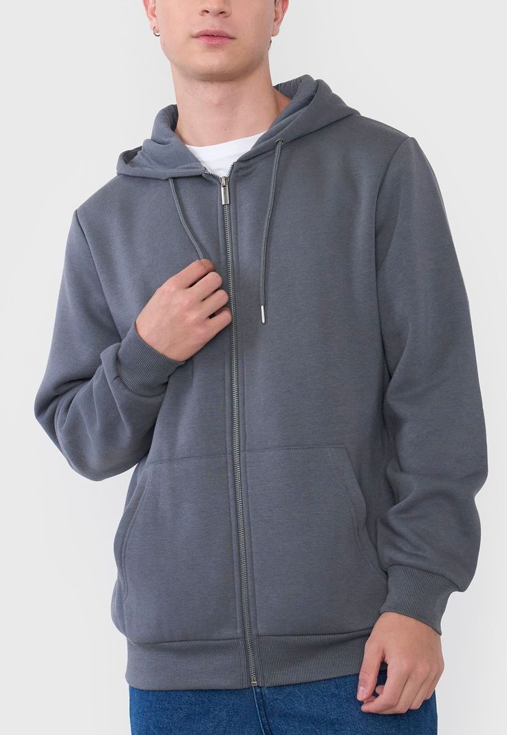 Polerón Hombre Full Zipper Gris Oscuro Corona-2