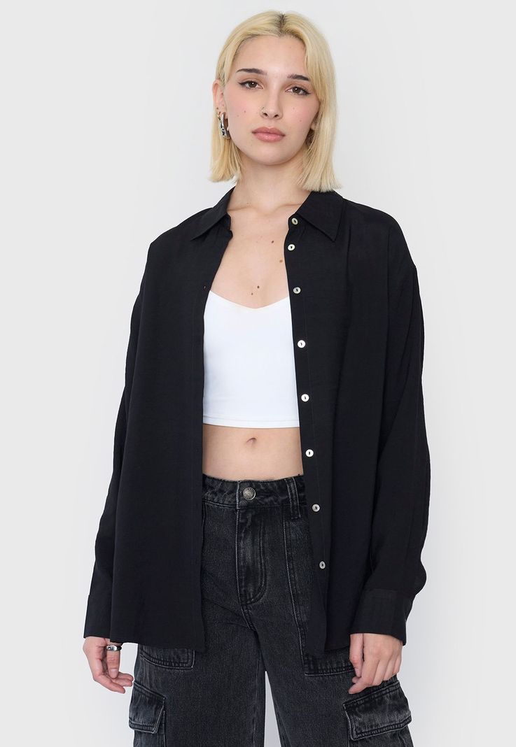 Blusa Mujer Camisera Negro Corona-0