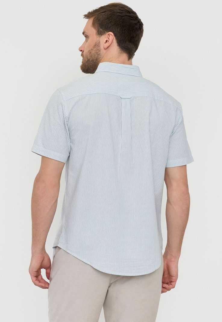 Camisa Hombre Líneas Manga Corta Celeste Corona-1