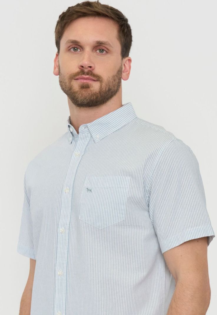 Camisa Hombre Líneas Manga Corta Celeste Corona-2