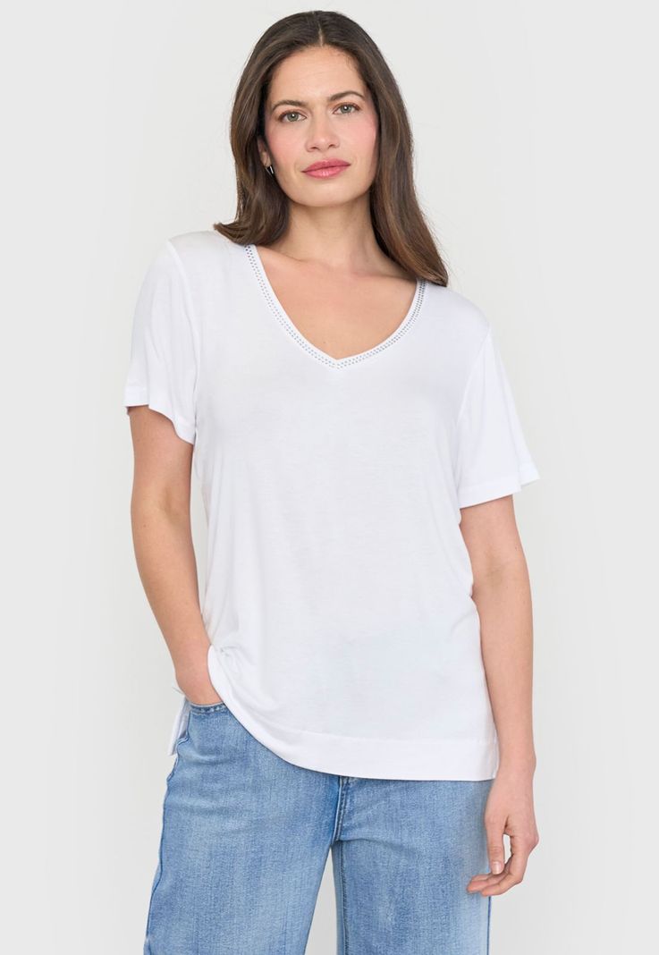 Polera Mujer Cinta Brillos Blanco Corona-0