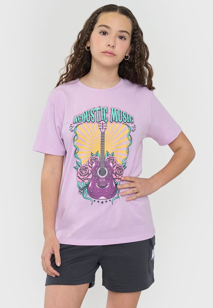 Polera Niña Teen Manga Corta Fun Oversize  Lila Corona-0