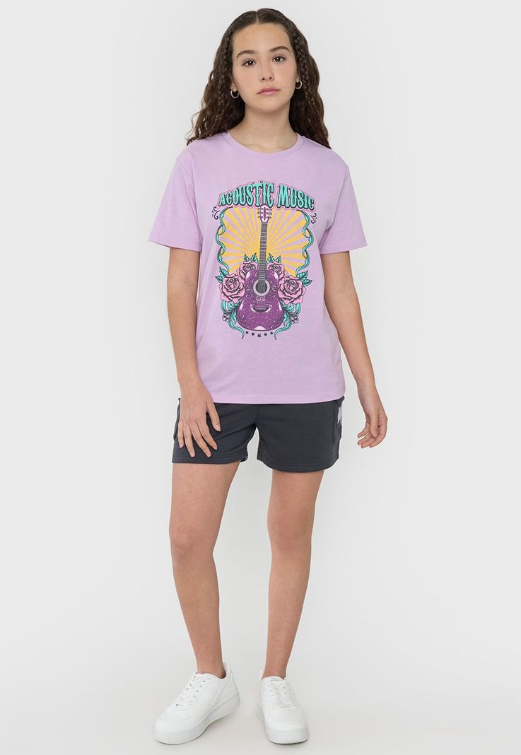 Polera Niña Teen Manga Corta Fun Oversize  Lila Corona-3
