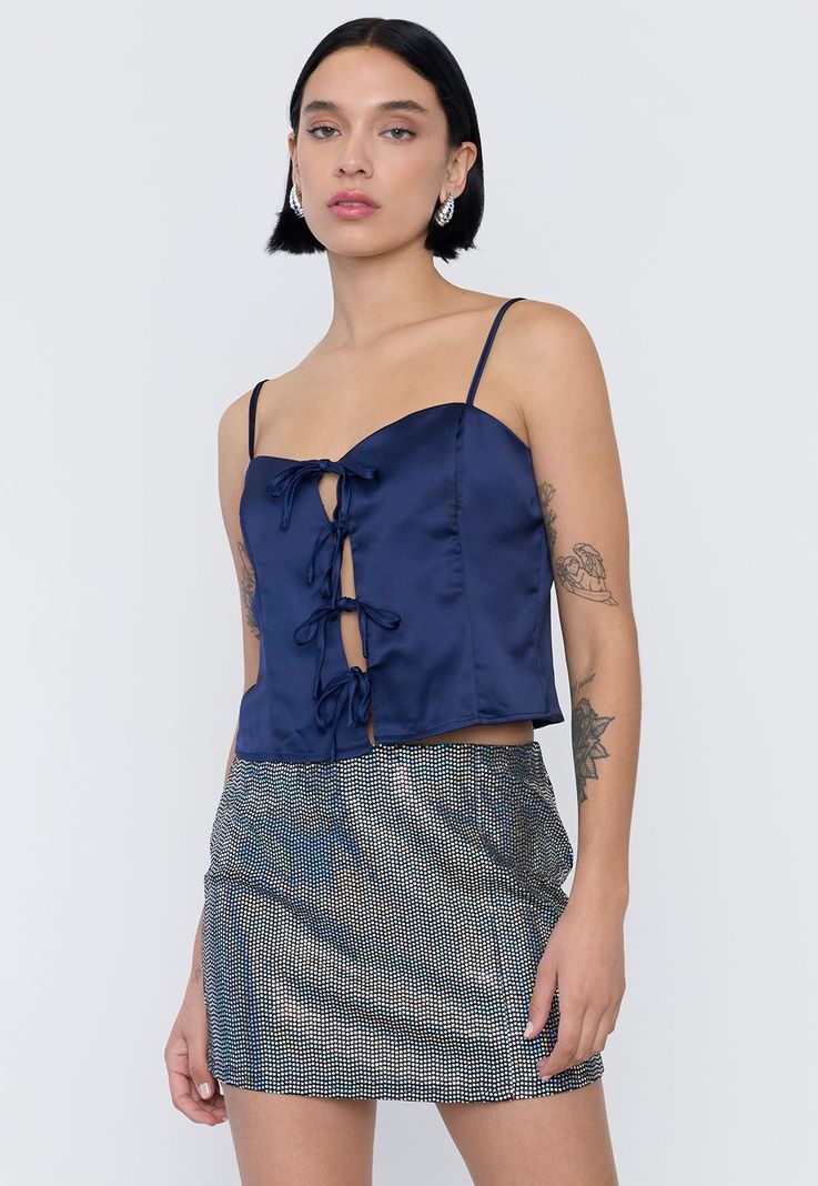 Peto Mujer Pabilo Satín Azul Oscuro Corona-0