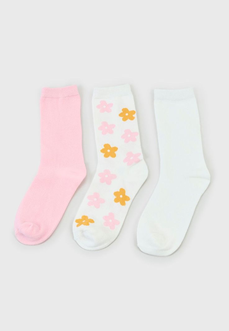 Calcetines Mujer Tripack Largos Blanco/Rosado Corona-2