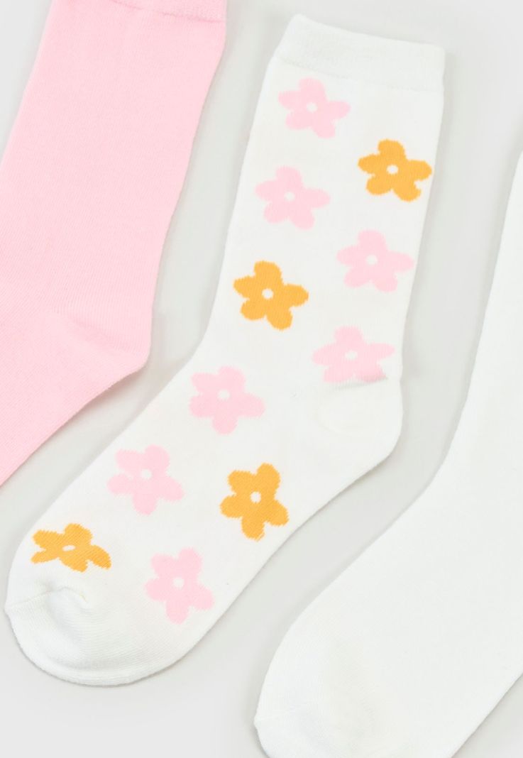 Calcetines Mujer Tripack Largos Blanco/Rosado Corona-3