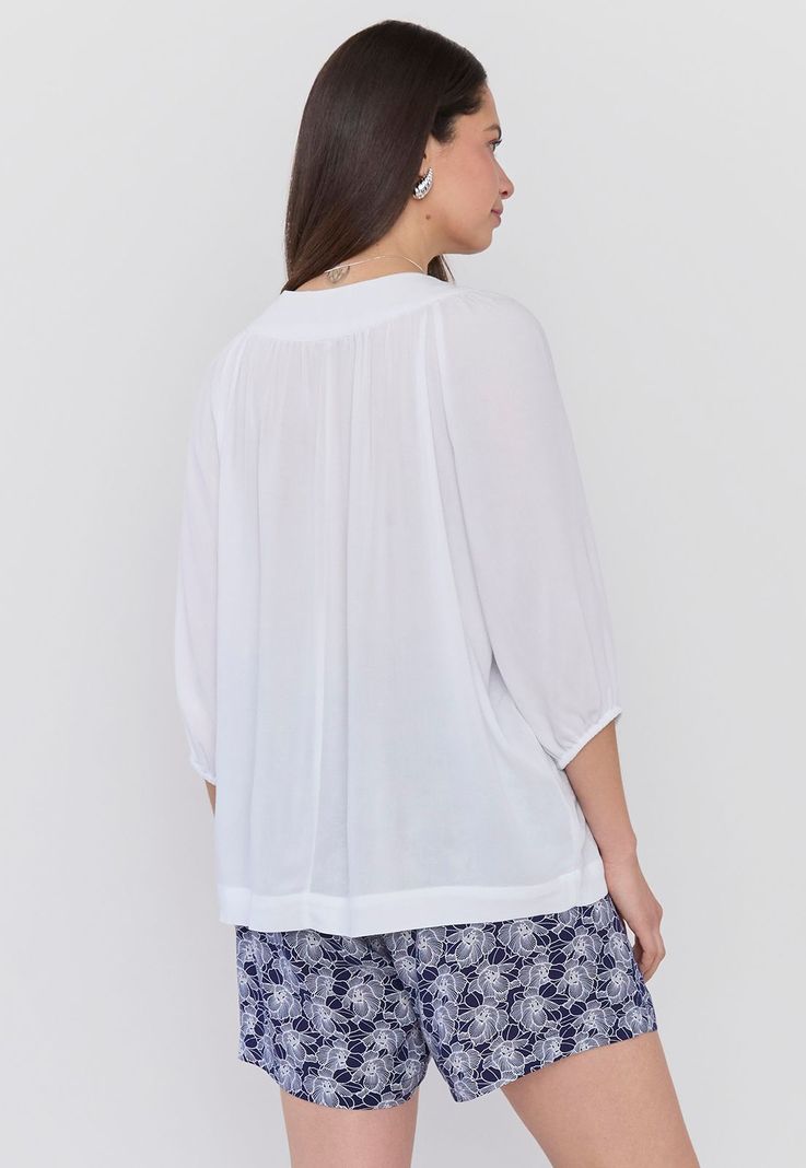 Blusa Mujer Cuello V Manga Globo Blanco Corona-1