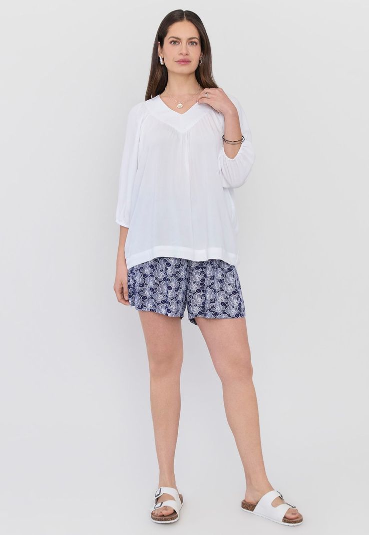 Blusa Mujer Cuello V Manga Globo Blanco Corona-3