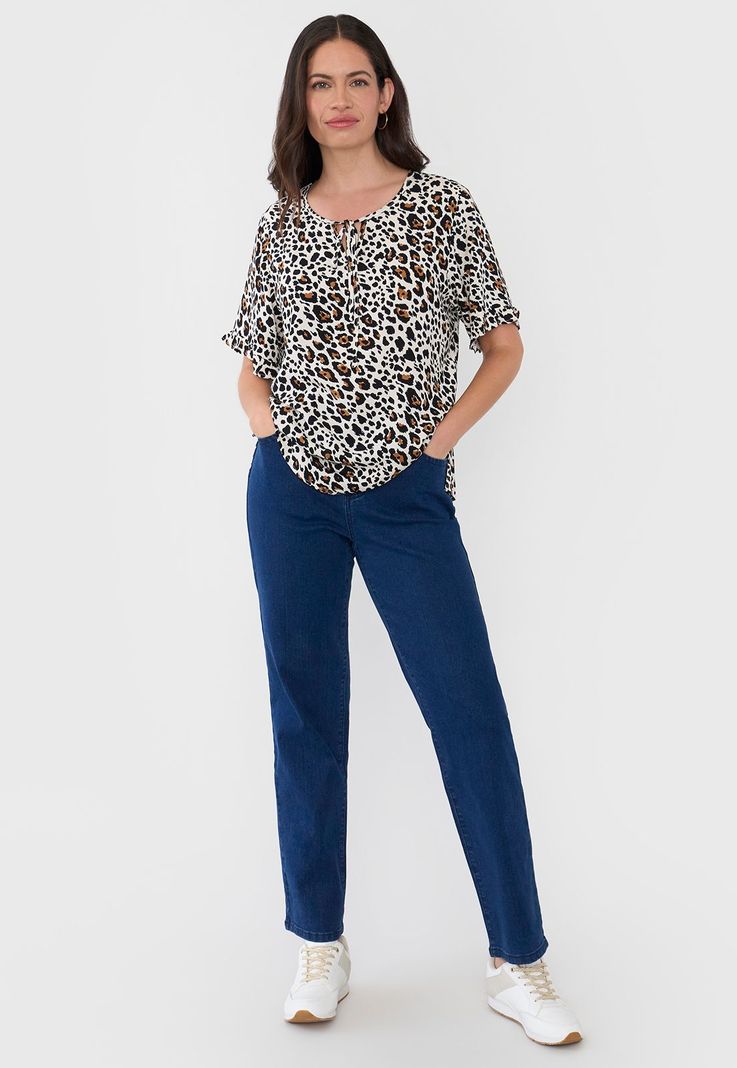 Blusa Mujer Manga Corta Detalle Animal Print Beige Corona-3