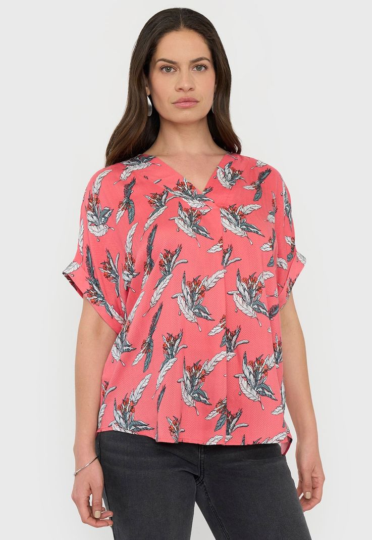 Blusa Mujer Manga Corta Coral Cuello V Corona-0