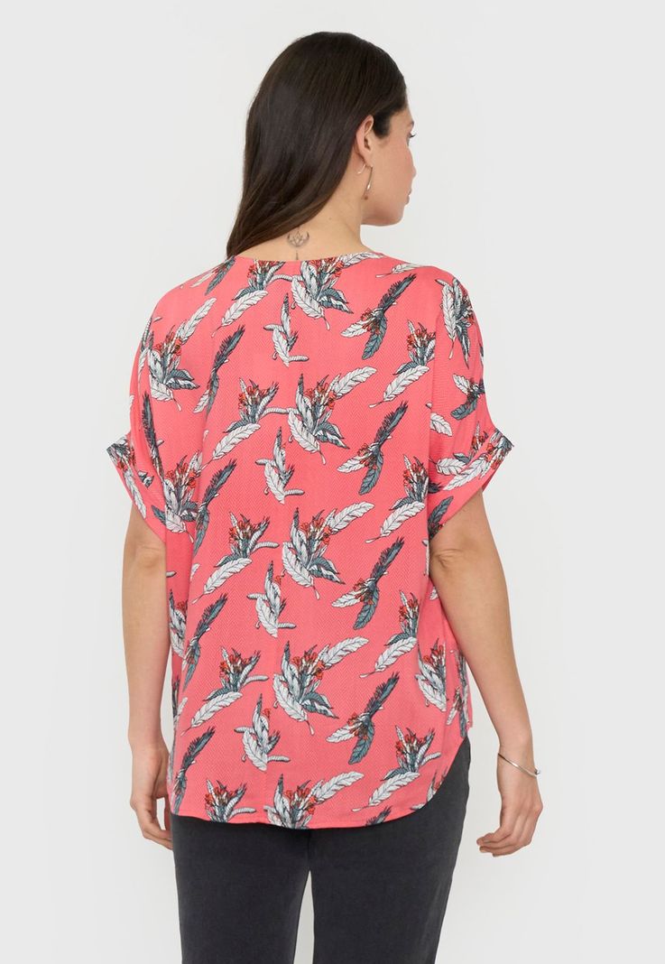 Blusa Mujer Manga Corta Coral Cuello V Corona-1