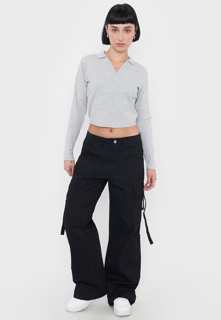 Pantalón Mujer Negro Doble Cargo Corona-0