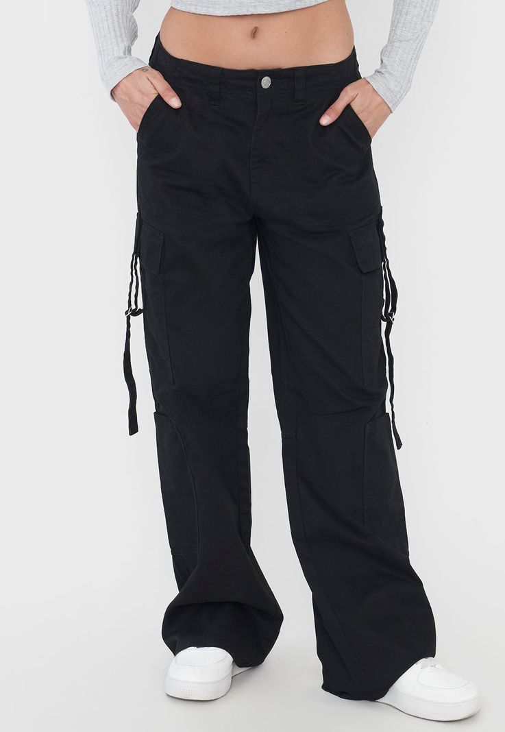 Pantalón Mujer Negro Doble Cargo Corona-1
