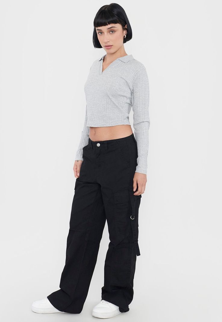 Pantalón Mujer Negro Doble Cargo Corona-3