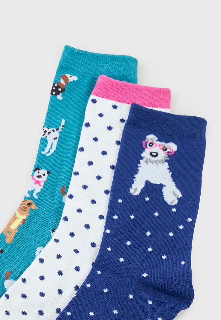 Calcetines Mujer Tripack Largos Azul/Blanco/Celeste Corona-1