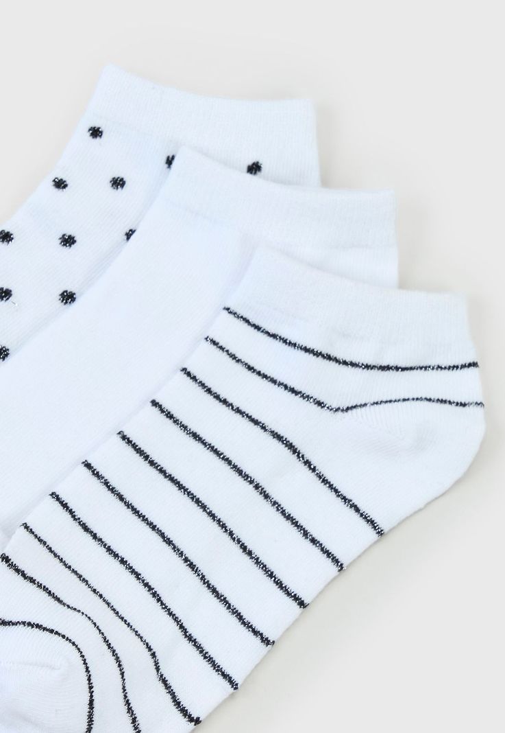 Calcetines Mujer Tripack Cortos Mix Blanco Corona-1