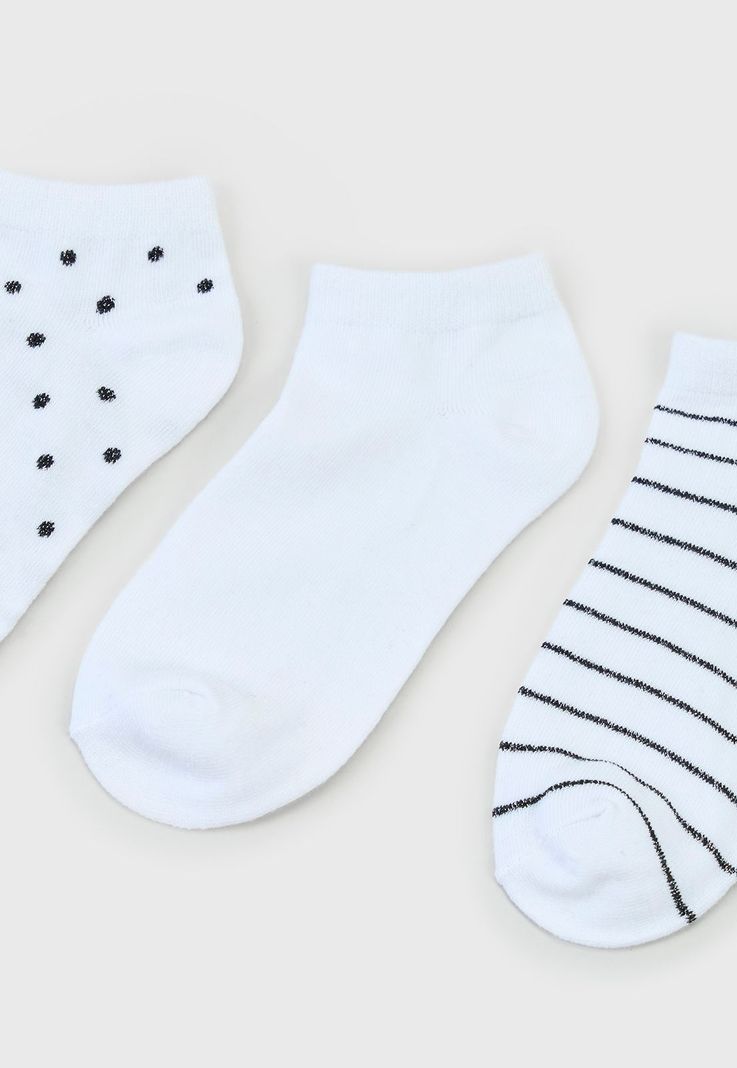 Calcetines Mujer Tripack Cortos Mix Blanco Corona-3
