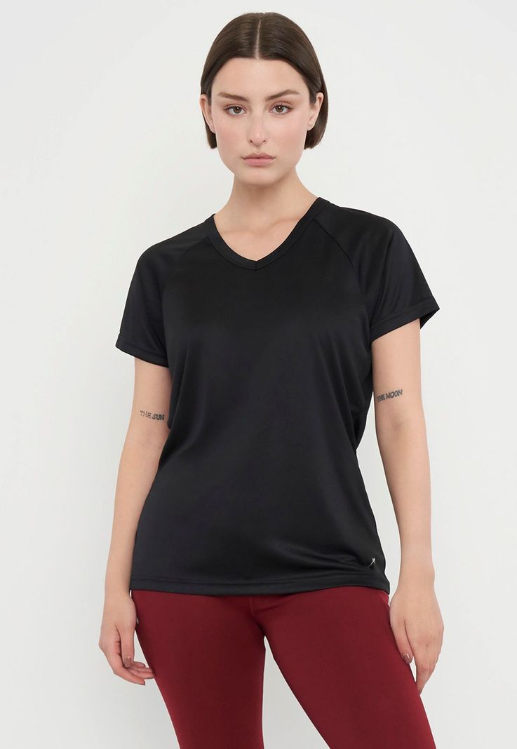 Polera Mujer Deportiva Poliéster V-Neck Negro I Corona-0