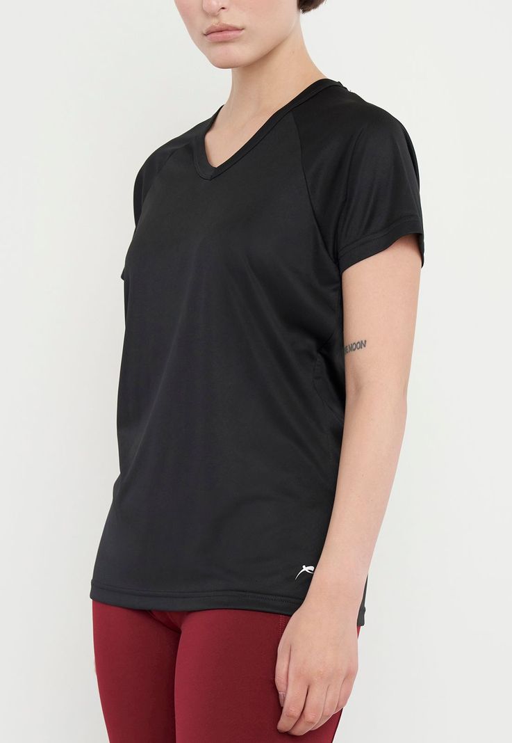 Polera Mujer Deportiva Poliéster V-Neck Negro I Corona-2