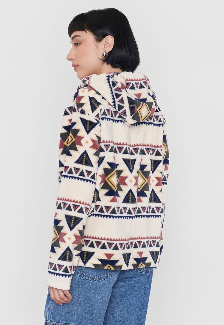 Polerón Mujer Peludo Full Print Beige Tribal Corona-1