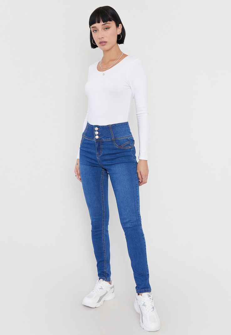 Jeans Mujer Push Up 3 Botones Azul O Corona-0