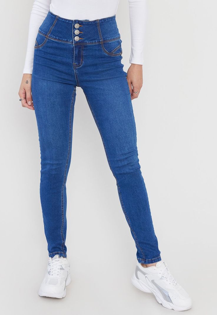 Jeans Mujer Push Up 3 Botones Azul O Corona-1