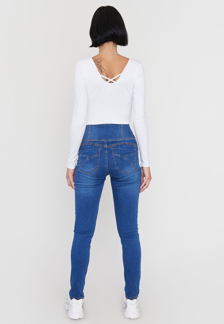 Jeans Mujer Push Up 3 Botones Azul O Corona-2