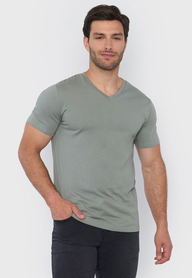 Polera Hombre V-Neck Musgo Corona-0