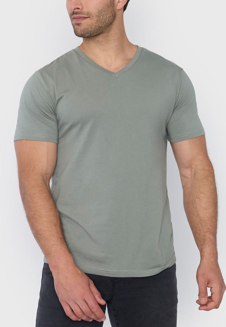 Polera Hombre V-Neck Musgo Corona-2