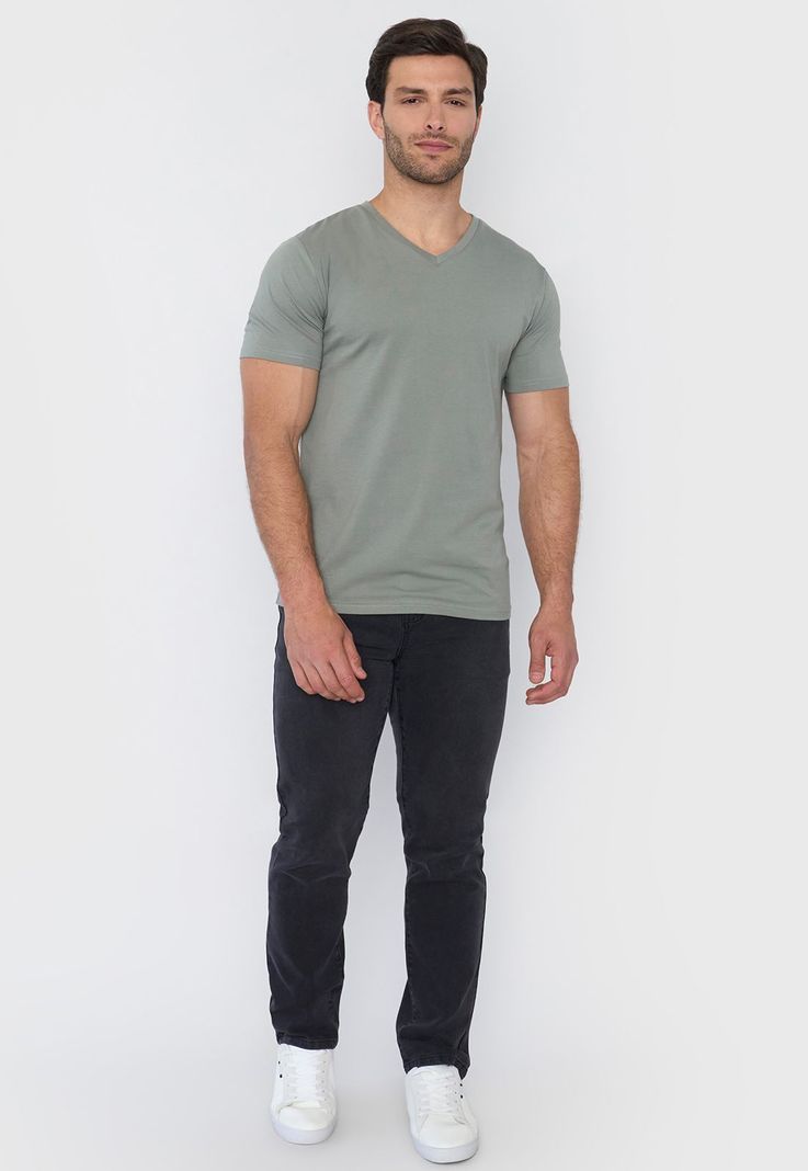 Polera Hombre V-Neck Musgo Corona-3