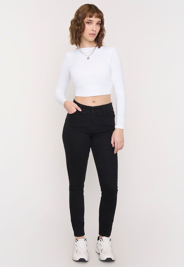 Jeans Mujer Básico Skinny 5 Bolsillos Negro Corona-0
