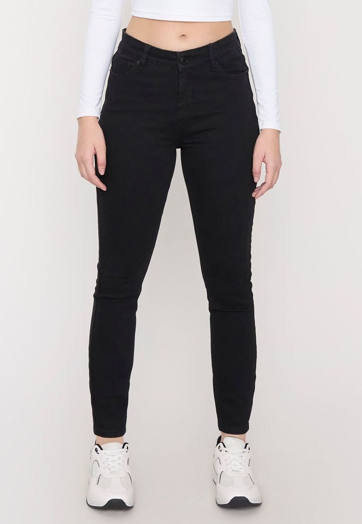 Jeans Mujer Básico Skinny 5 Bolsillos Negro Corona-1