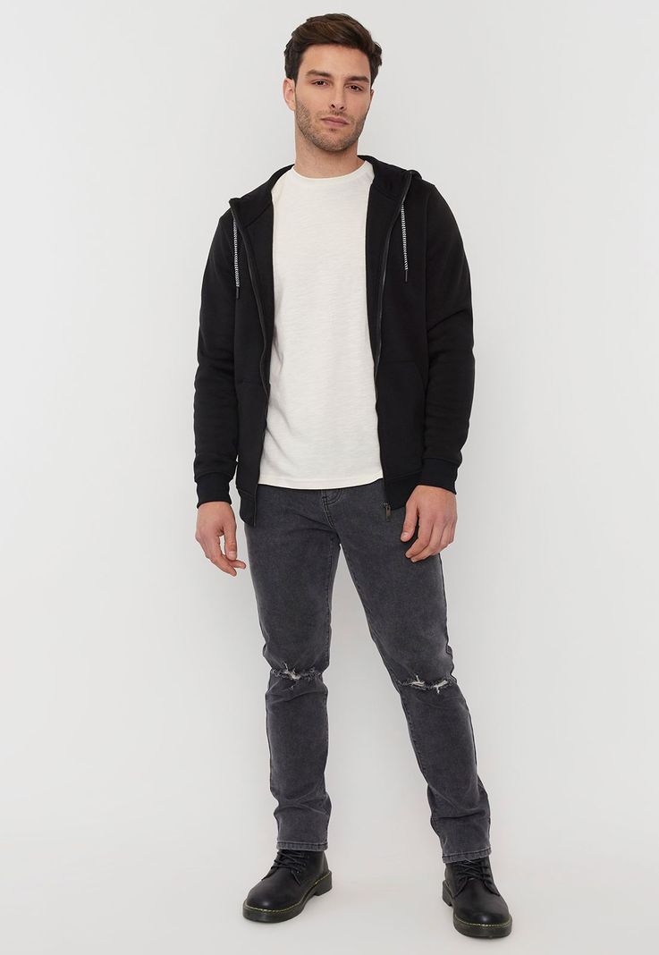 Polerón Hombre Full Zipper Clásico Negro Corona-3