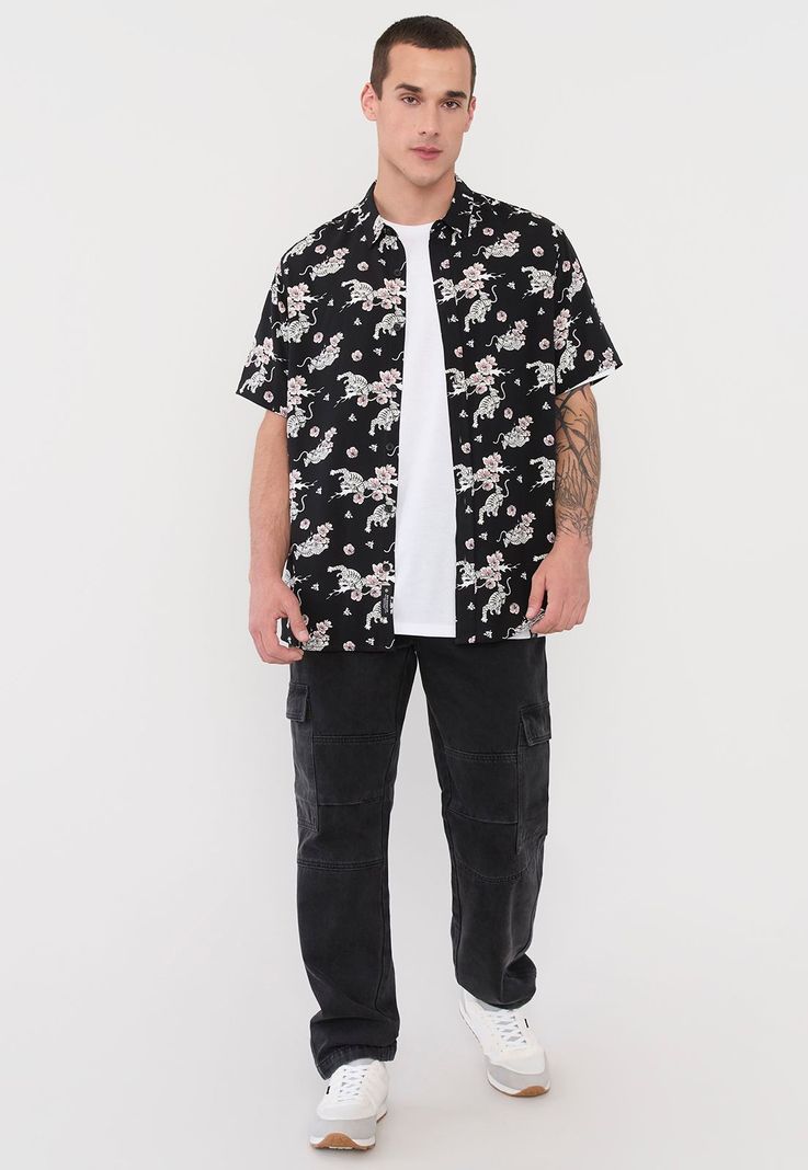 Guayabera Hombre Viscosa Tribal Negro Corona-3