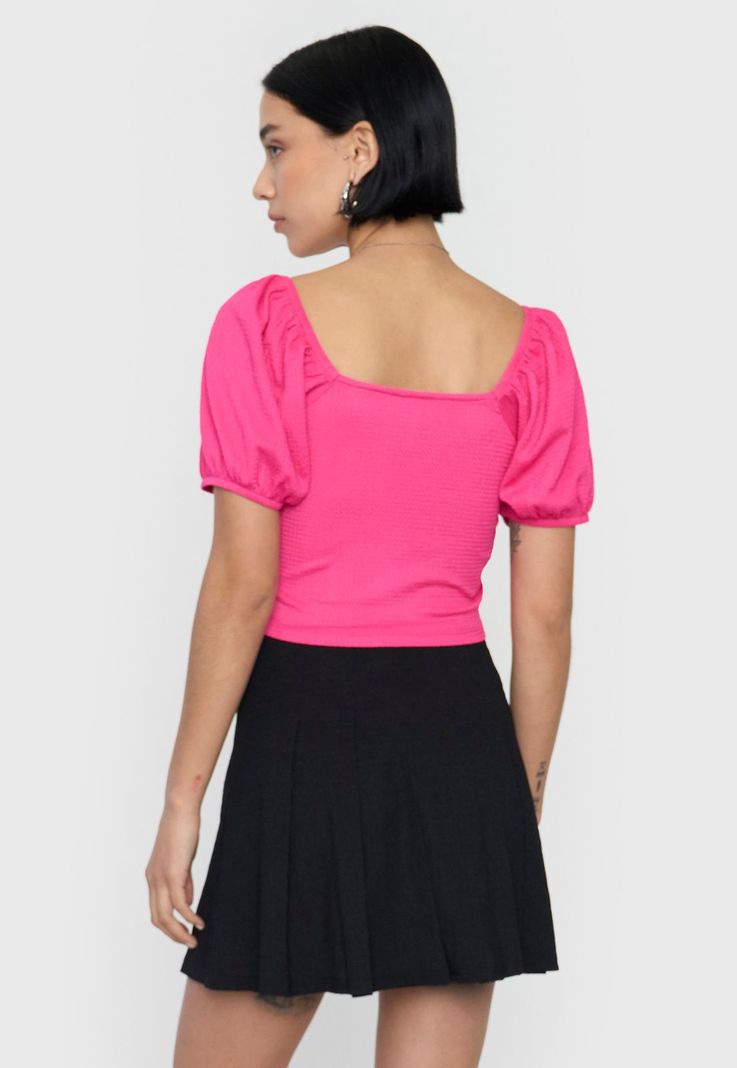 Blusa Mujer Crop Panal Manga Globo Fucsia Corona-1