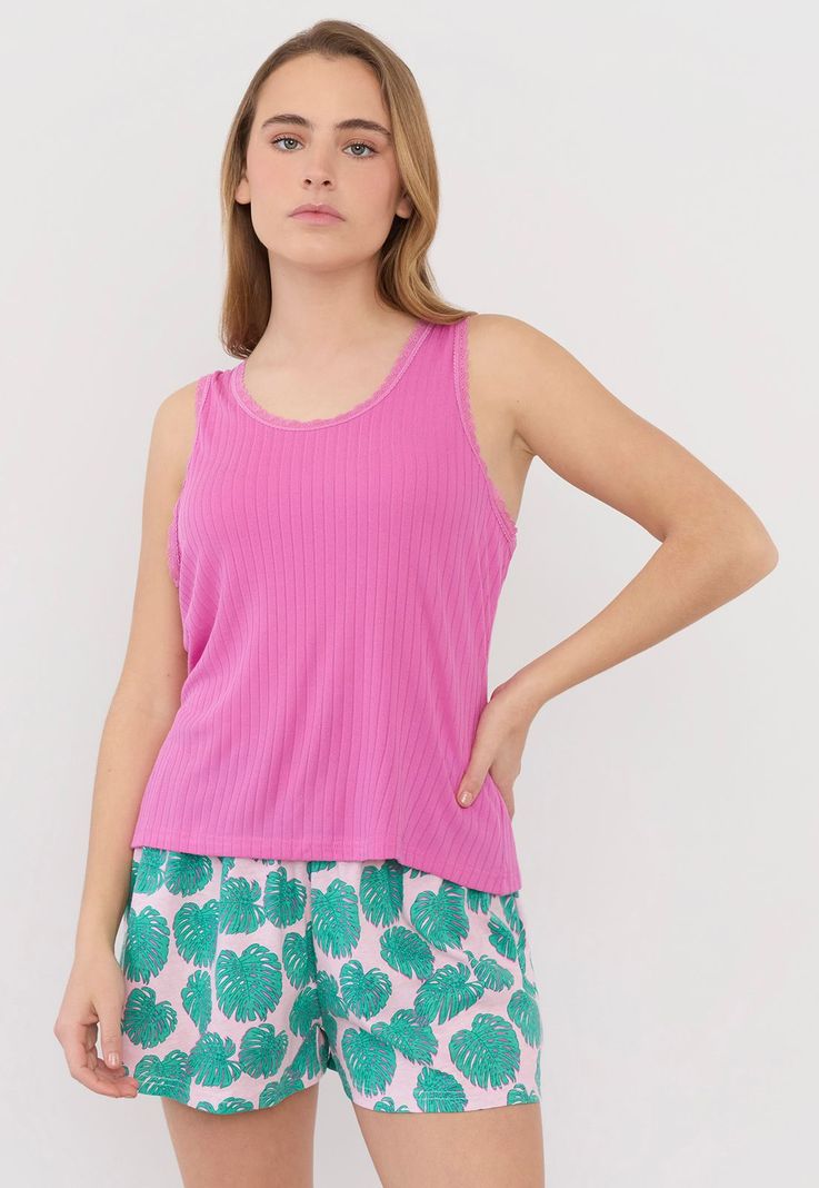 Pijama Mujer Rib Encaje Fucsia Tropical Corona-0