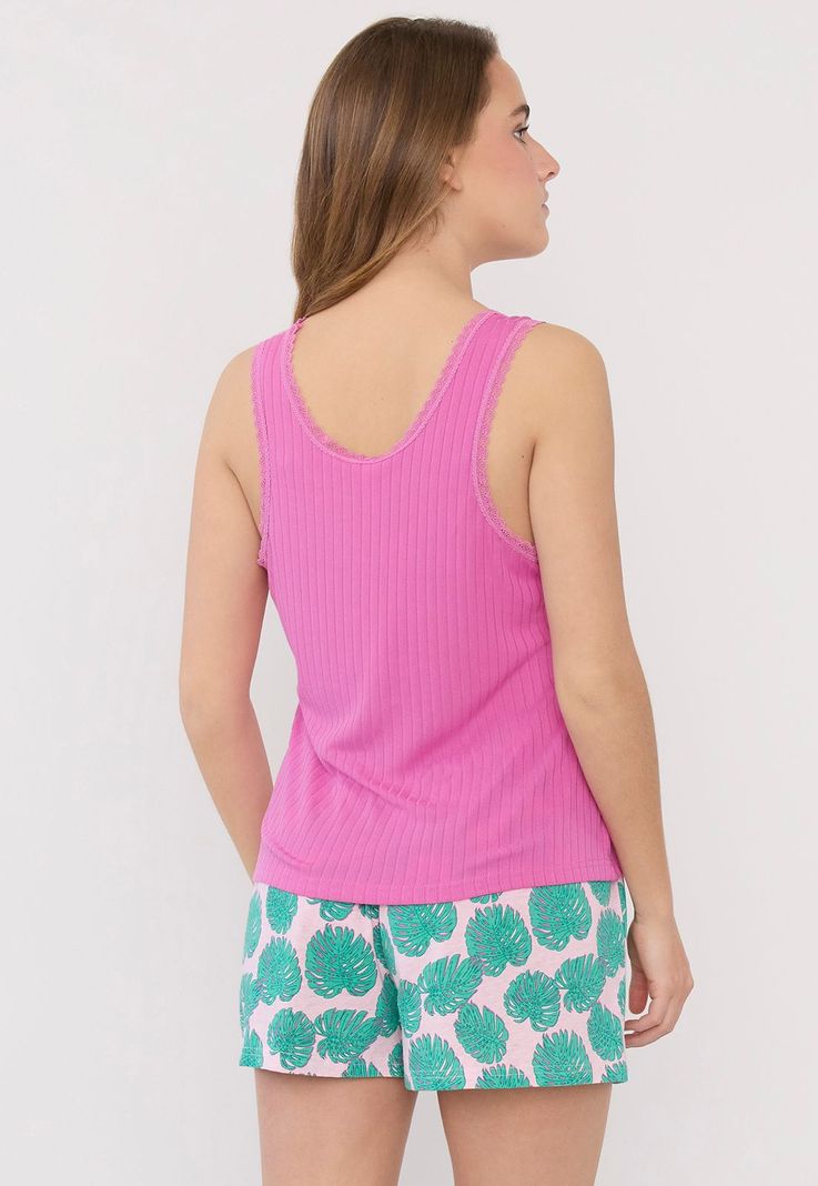 Pijama Mujer Rib Encaje Fucsia Tropical Corona-1