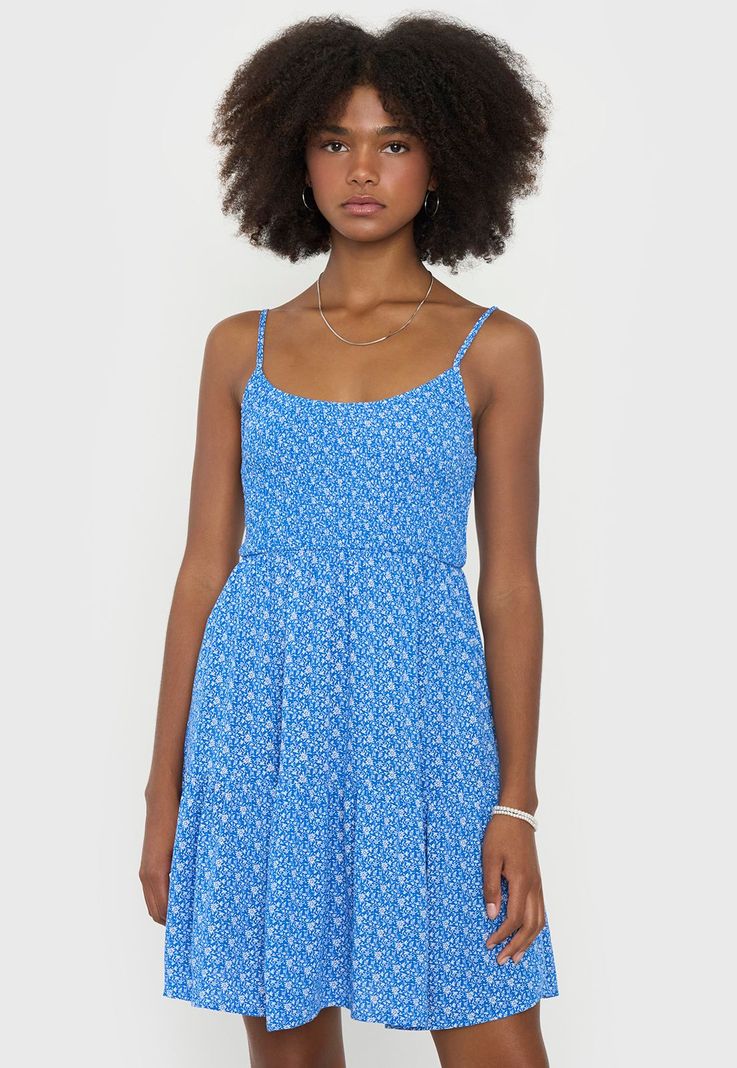 Vestido Mujer Panal Print Flores Azul Corona-0