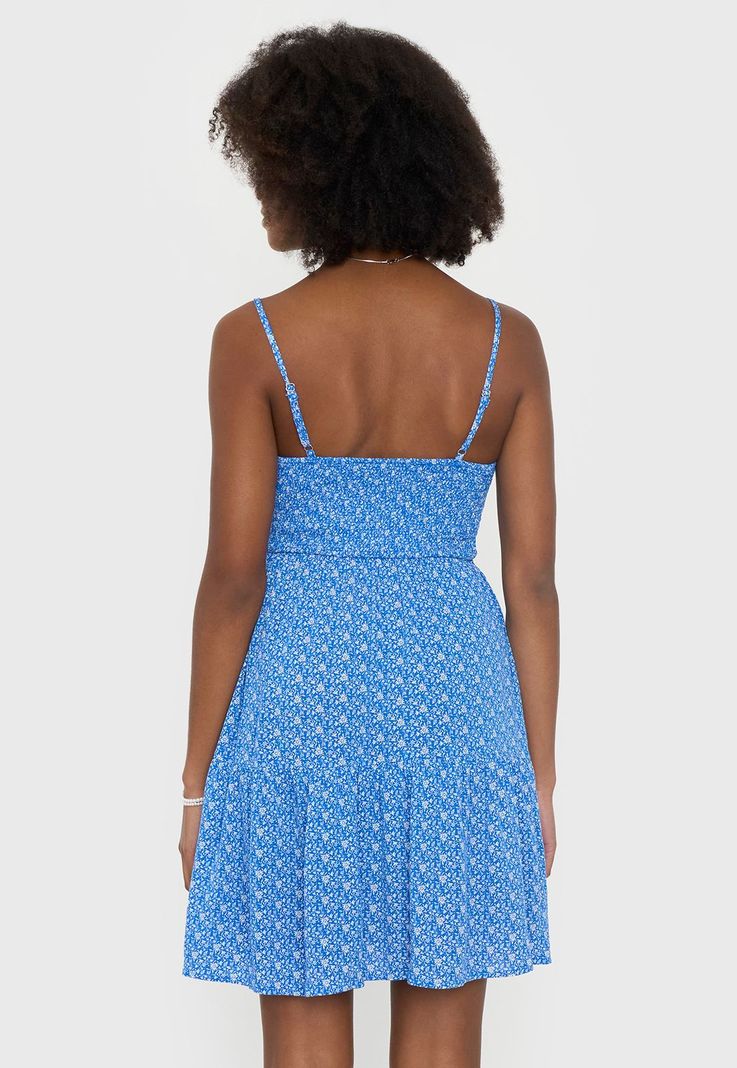 Vestido Mujer Panal Print Flores Azul Corona-1