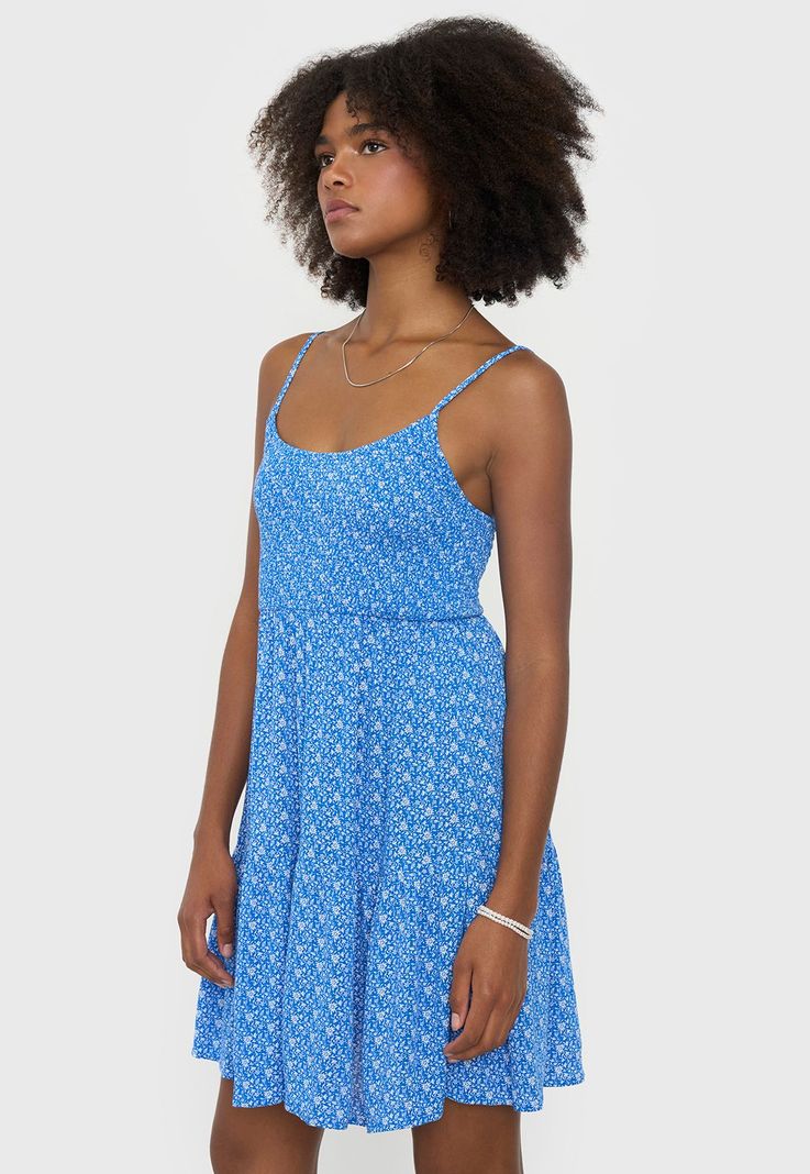 Vestido Mujer Panal Print Flores Azul Corona-2