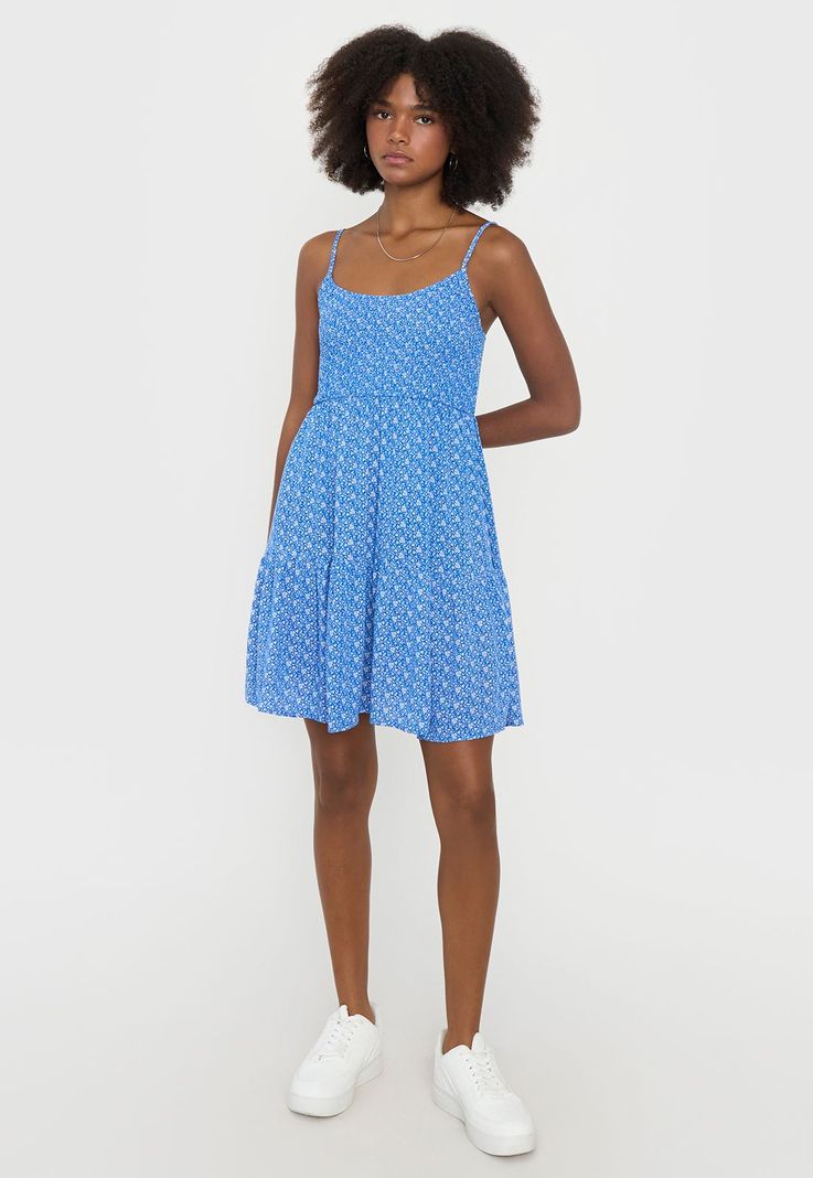 Vestido Mujer Panal Print Flores Azul Corona-3
