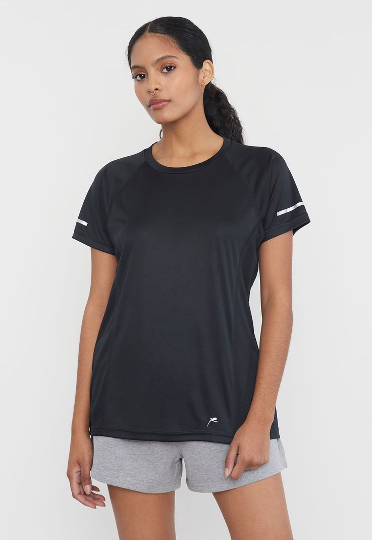 Polera Mujer Deportiva R-Neck Poliéster Negro Corona-0