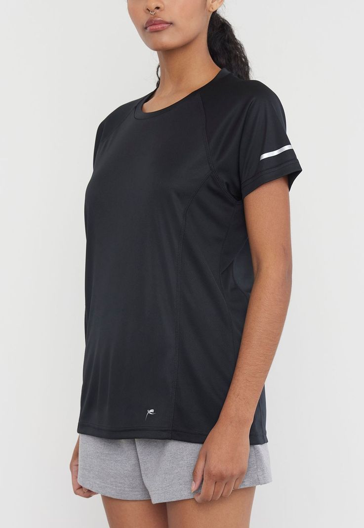 Polera Mujer Deportiva R-Neck Poliéster Negro Corona-2