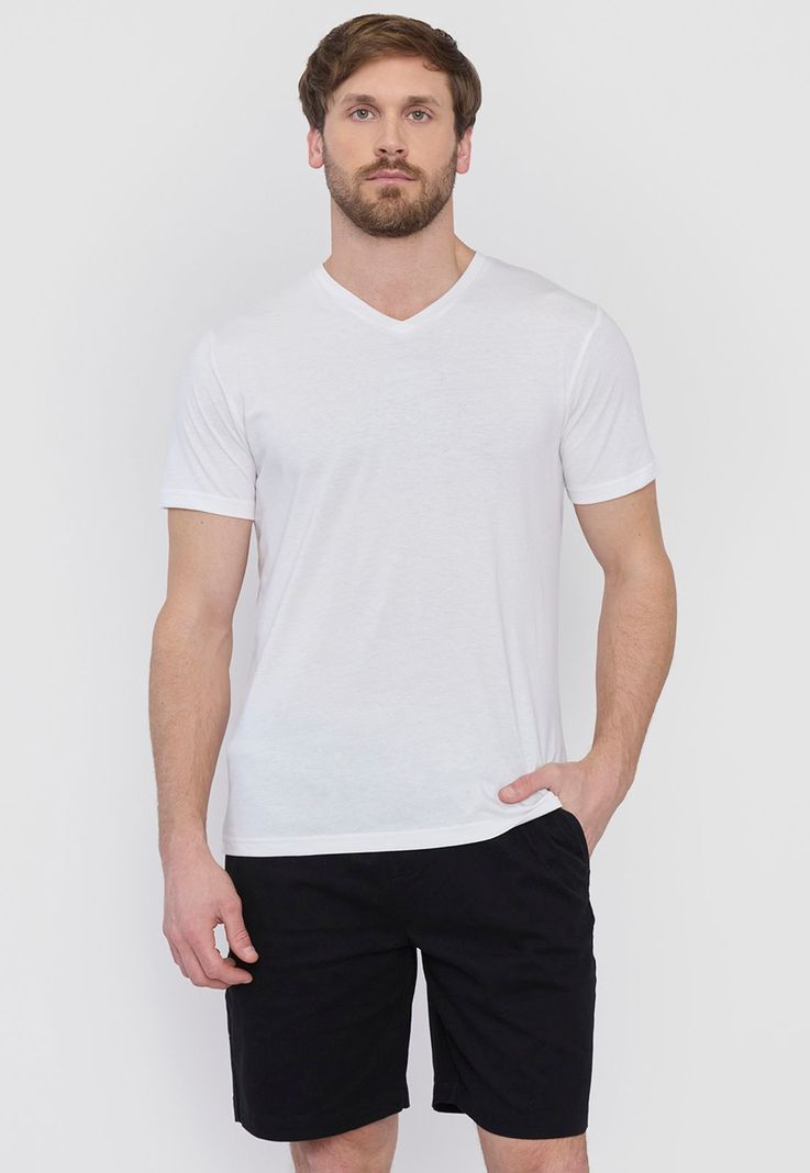 Polera Hombre Lisa Blanco V-Neck Corona-0